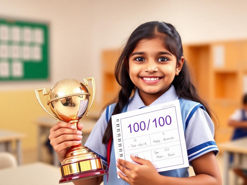 Student celebrating top math marks